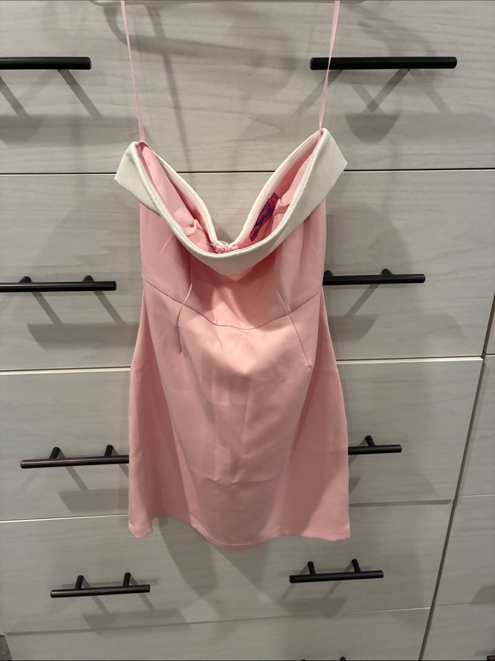 Edikted Blush Pink Mini Slip Dress with Contrast White Cowl